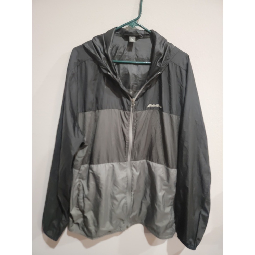 Eddie Bauer‎ Men's SIZE 2XL Thin Windbreaker Jacket Full Zip Black & Grey